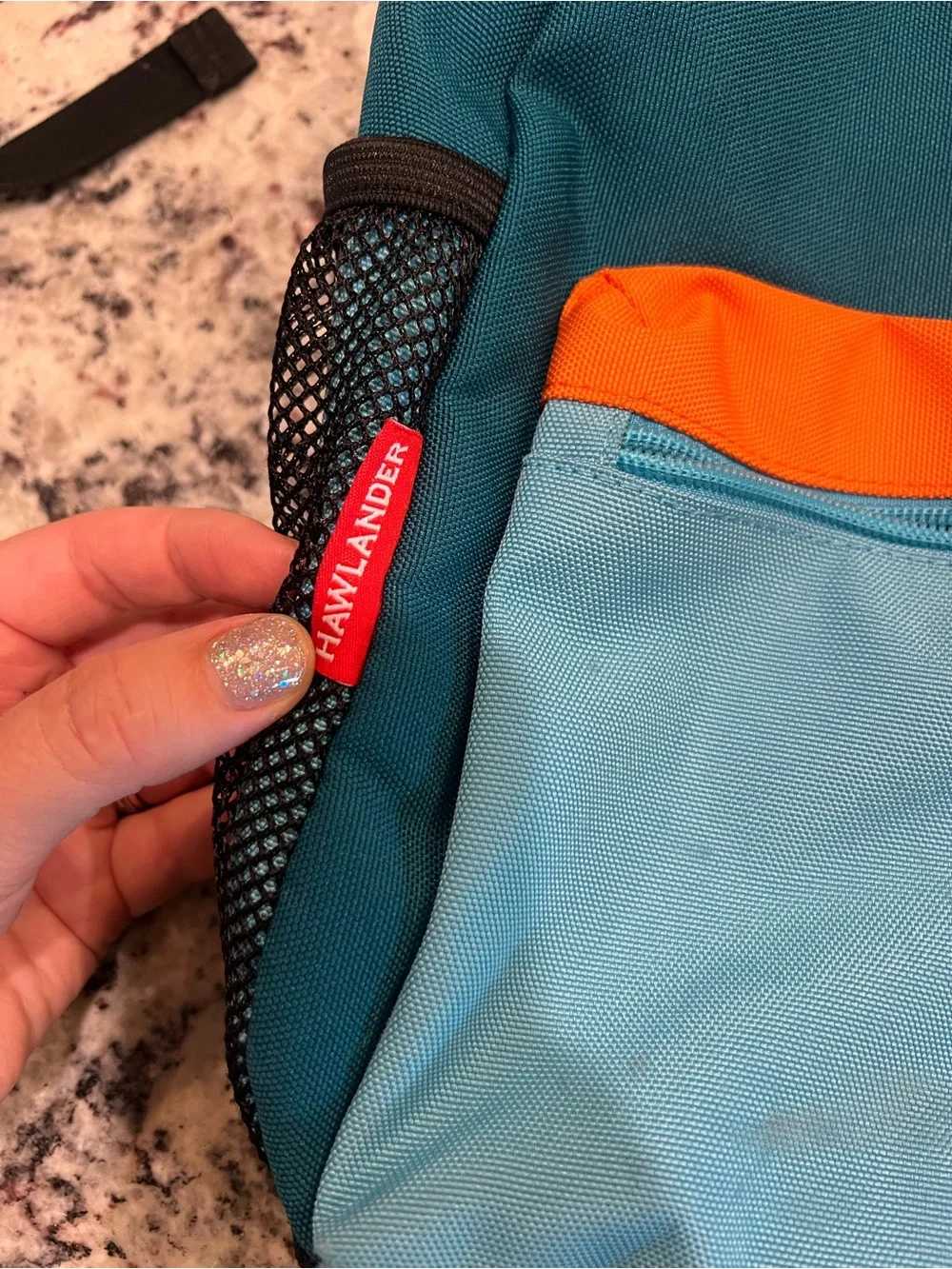 (2) Kids Colorblock Backpack in Green & Teal with Light Blue Pocket